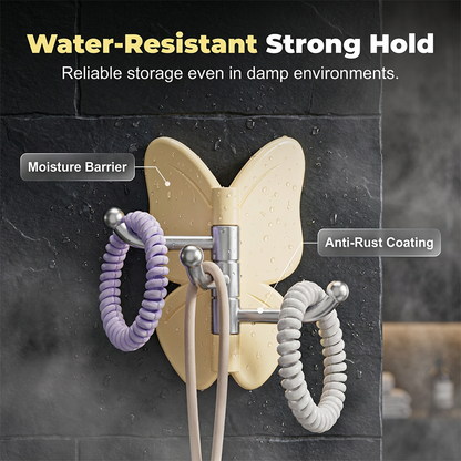 🦋Rotatable butterfly hook – no drilling needed, 3 arms for all your accessories, keeps everything organized