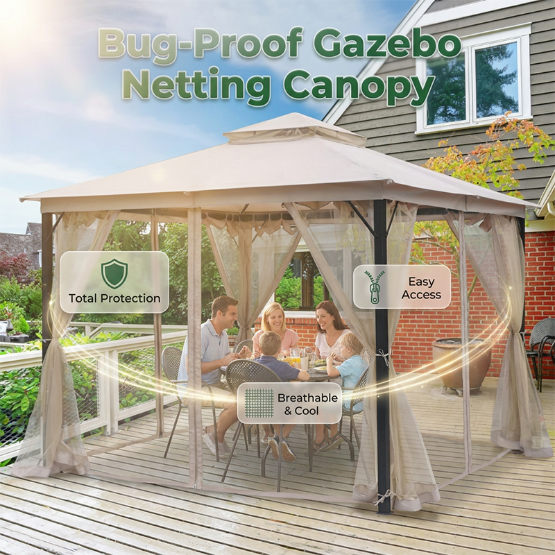 🌞Multifunctional garden parasol with mosquito net, windproof, rainproof, and provides sun protection