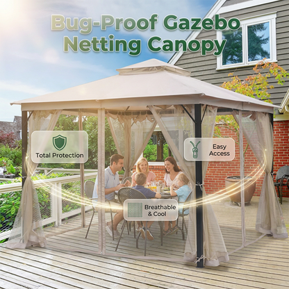 🌞Multifunctional garden parasol with mosquito net, windproof, rainproof, and provides sun protection