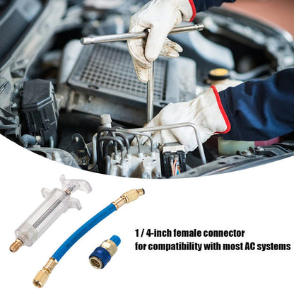 💥Precision AC Oil Dye Injector – Brass Construction, High Pressure Hose, Clear Barrel