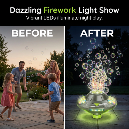 🛸 SMART ROTATING UFO BUBBLE MACHINE — 360° Auto-Rotation | Rechargeable | RGB Lights & Remote