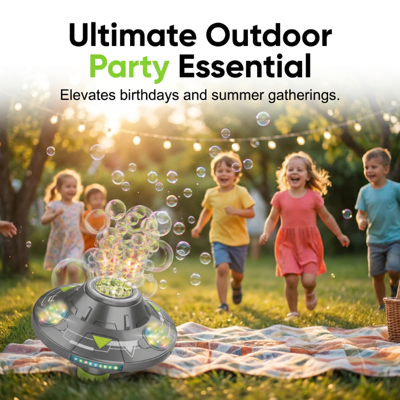 🛸 SMART ROTATING UFO BUBBLE MACHINE — 360° Auto-Rotation | Rechargeable | RGB Lights & Remote