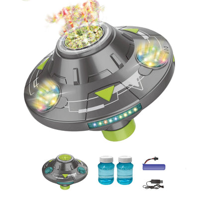 🛸 SMART ROTATING UFO BUBBLE MACHINE — 360° Auto-Rotation | Rechargeable | RGB Lights & Remote