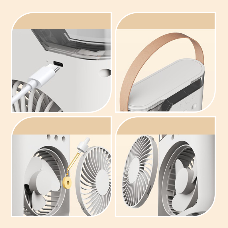 ❄️New 3 In 1 Fan AIr Conditioner Household Mini Air Cooler LED Night Light Portable Humidifier Air Adjustment Fan Office Home Fan Usb Black outdoor Cable Colorful