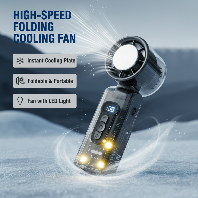 ❄️3-in-1 Foldable Transparent Handheld Fan with 100 Speeds ️ 1800mAh Portable Turbo Fan with LED Torch & SOS Light | 13,000RPM High Speed Refrigeration Fan for Travel & Camping