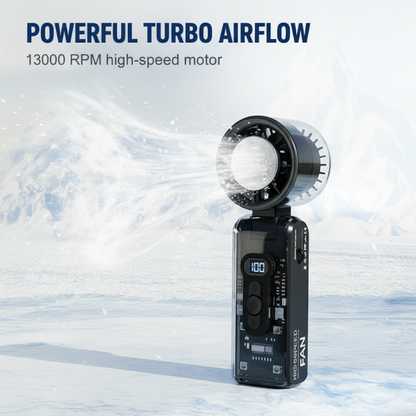 ❄️3-in-1 Foldable Transparent Handheld Fan with 100 Speeds ️ 1800mAh Portable Turbo Fan with LED Torch & SOS Light | 13,000RPM High Speed Refrigeration Fan for Travel & Camping