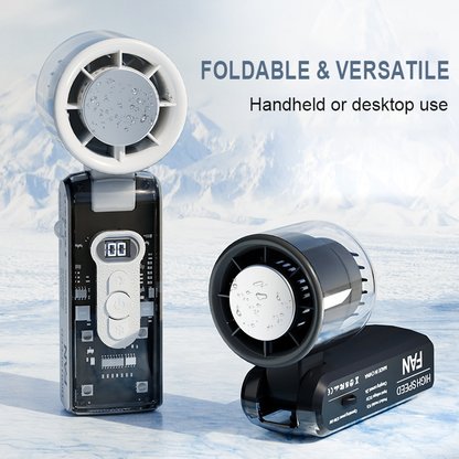 ❄️3-in-1 Foldable Transparent Handheld Fan with 100 Speeds ️ 1800mAh Portable Turbo Fan with LED Torch & SOS Light | 13,000RPM High Speed Refrigeration Fan for Travel & Camping