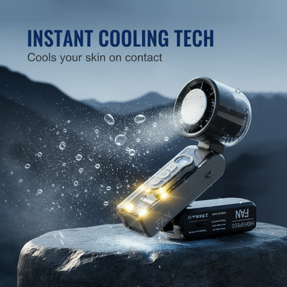 ❄️3-in-1 Foldable Transparent Handheld Fan with 100 Speeds ️ 1800mAh Portable Turbo Fan with LED Torch & SOS Light | 13,000RPM High Speed Refrigeration Fan for Travel & Camping