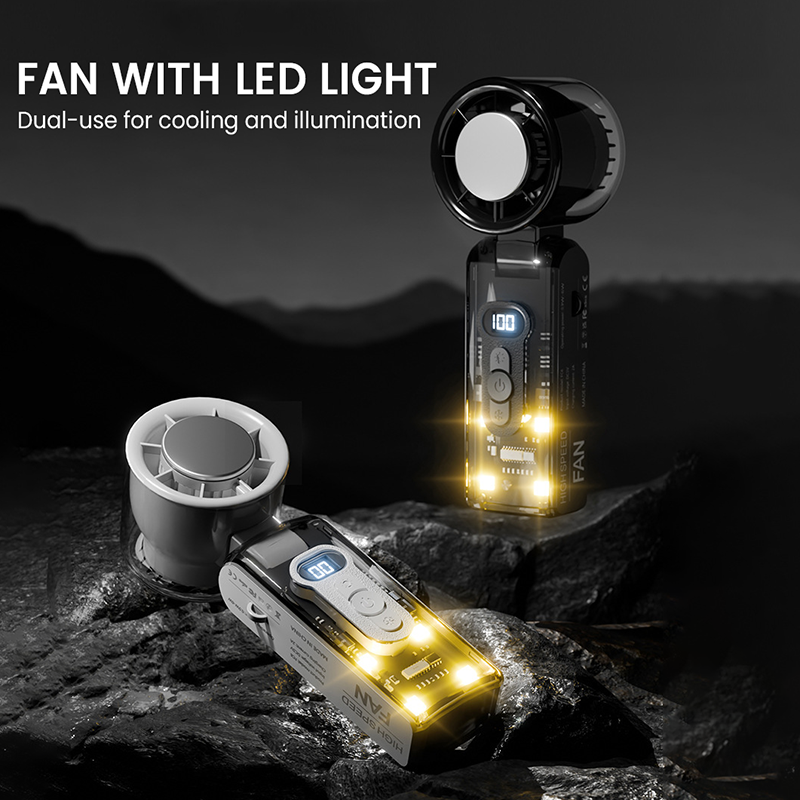 ❄️3-in-1 Foldable Transparent Handheld Fan with 100 Speeds ️ 1800mAh Portable Turbo Fan with LED Torch & SOS Light | 13,000RPM High Speed Refrigeration Fan for Travel & Camping