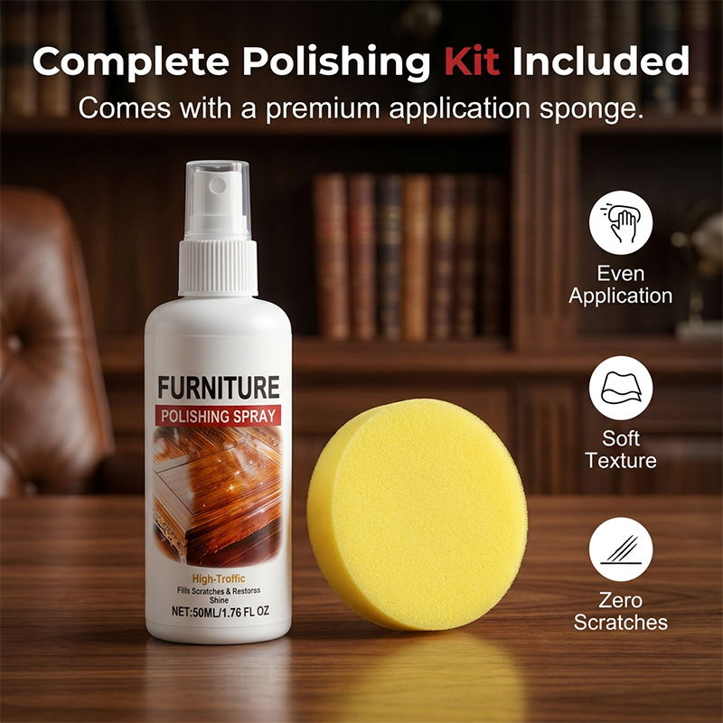 💎Furniture Polish Spray – Instantly restores wood shine, nourishes & protects. Includes soft sponge. Brings old furniture back to life! 💫🛋️
