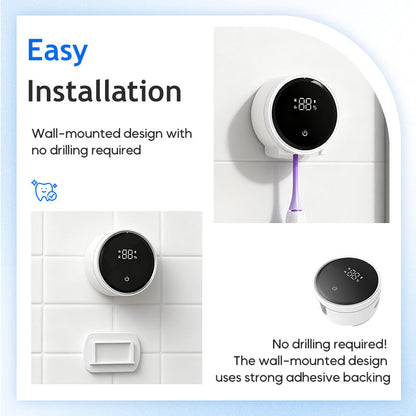💎UV Toothbrush Sanitizer Wall Mounted - Rechargeable with LED Smart Screen