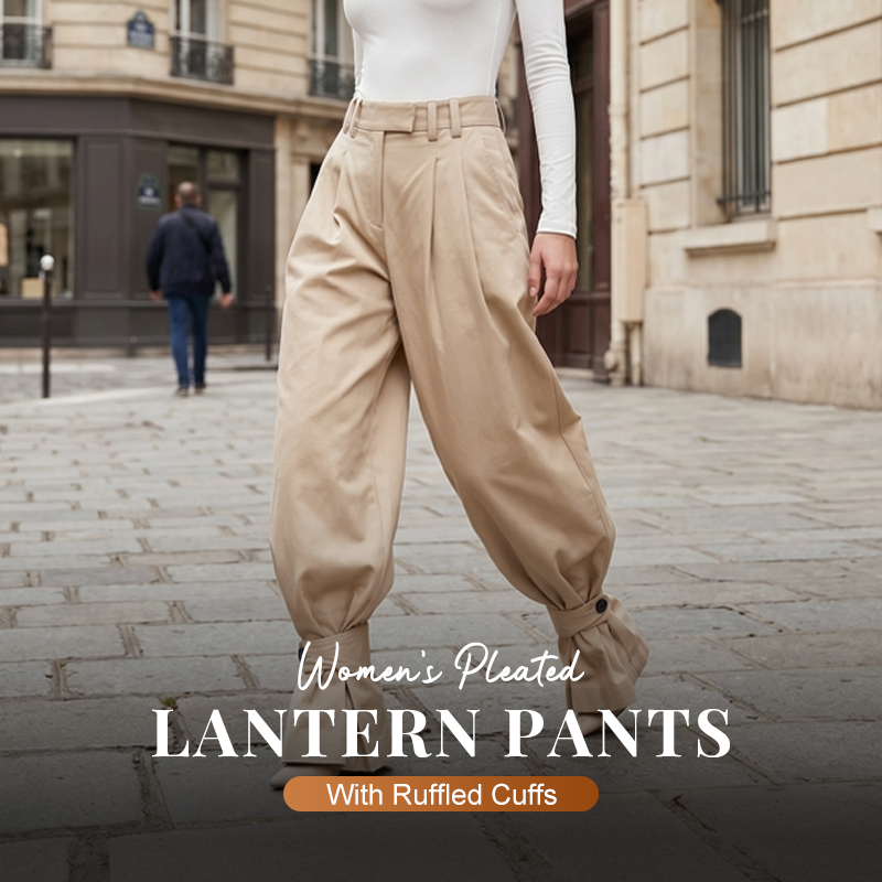 Women's Pleated Lantern Pants with Ruffled Cuffs