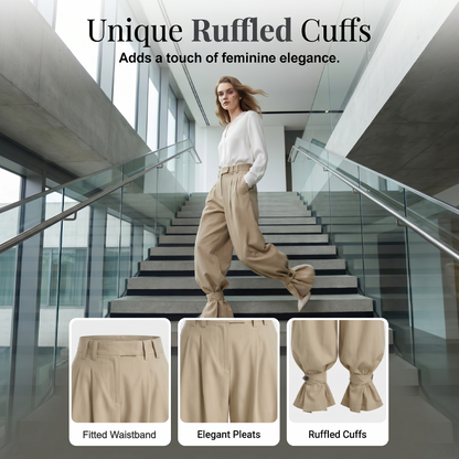 Women's Pleated Lantern Pants with Ruffled Cuffs