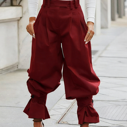 Women's Pleated Lantern Pants with Ruffled Cuffs