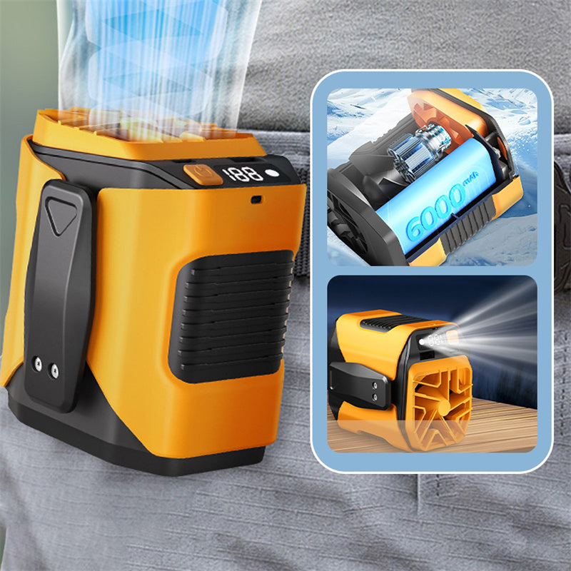 🌀6000mAh Multifuntion Waist Fan with 100 Speeds & Flashlight