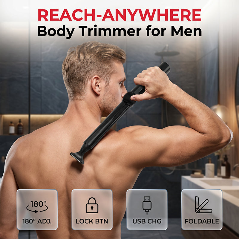 🪒💪 50% OFF! Reach-Anywhere Body Trimmer – Extendable handle, precision heads. Trim back, chest & legs yourself – no help needed! 🧔✨