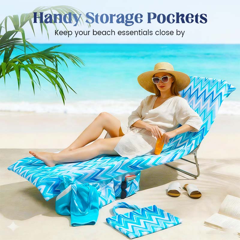 🏖️🛋️2-in-1 Beach Chaise Lounge Cover with Side Pockets