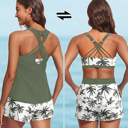 Women's 3-Piece Swimsuit Tankini Set with Shorts