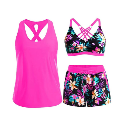 Women's 3-Piece Swimsuit Tankini Set with Shorts