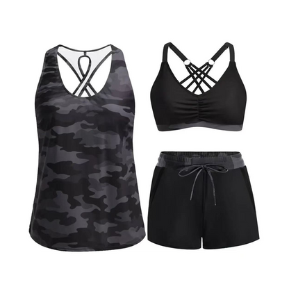 Women's 3-Piece Swimsuit Tankini Set with Shorts