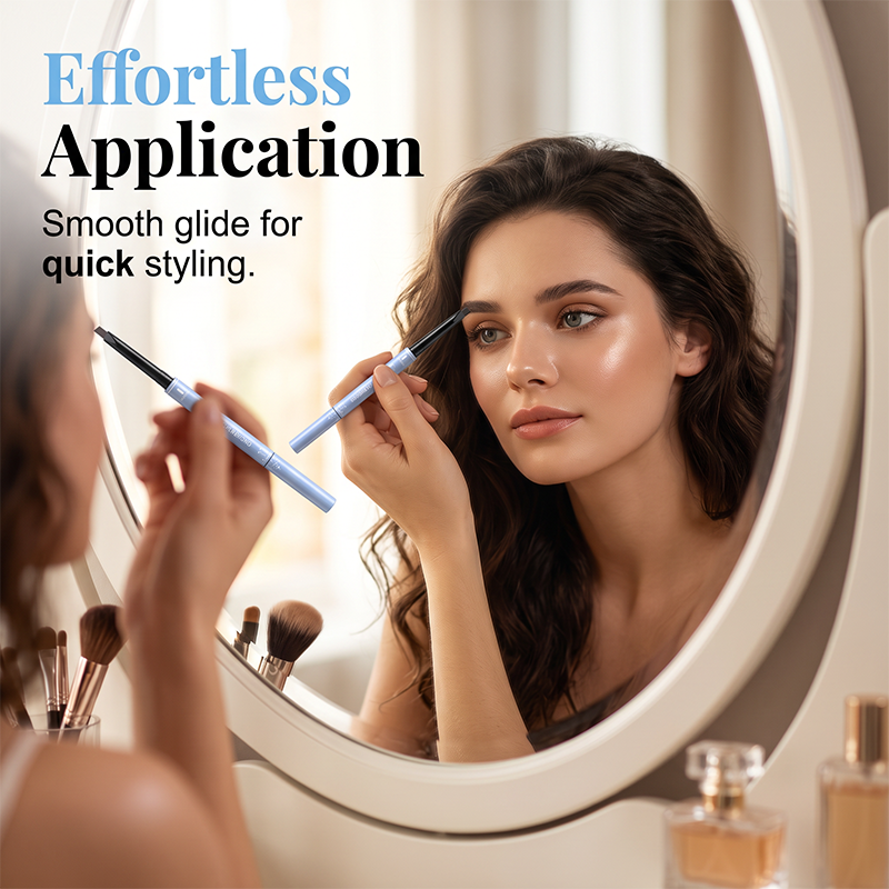 Water-resistant 2-in-1 mini eyebrow pencil and colored eyebrow gel