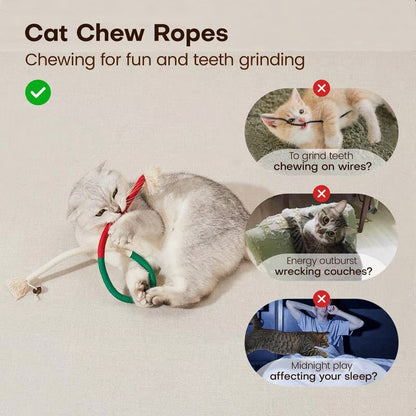 🐾🧶Cat Toys Chew Ropes 3Pcs, Safe Teeth Cleaning Toy for Indoor Kittens, Calming Interactive Kitty Toys