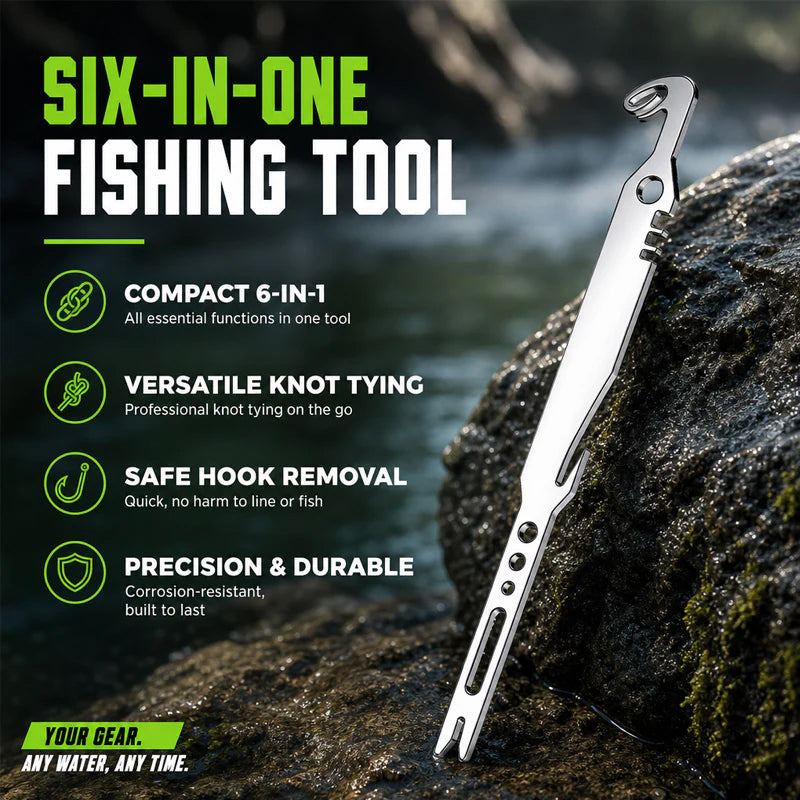 🎣🐟6-in-1 Stainless Steel Fishing Multi Tool Hook Remover and Knot Tyer