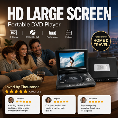 📺 7.8" HD Portable DVD/EVD Player – Large Screen, Rechargeable & Compatible with DVD/CD/USB/SD – Perfect for Home & Travel