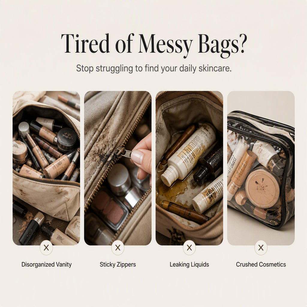 💄 Everything organized in style – spacious makeup bag with a handle for cosmetics, travel, and everyday use.