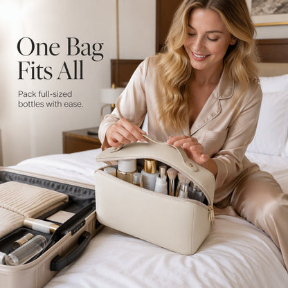 💄 Everything organized in style – spacious makeup bag with a handle for cosmetics, travel, and everyday use.