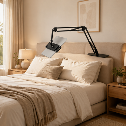 🛏️ Watch in Bed, Hands-Free – Magnetic Tablet Stand with Hidden Mattress Base. No Shaking, No Drilling.