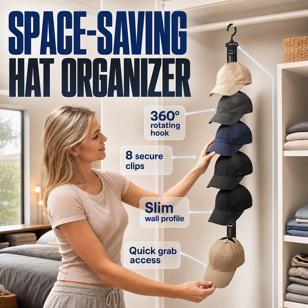 ✨ 8-Clip Wall Mount Hat Rack – Helps Save Space & Display Your Cap Collection, for Bedroom, Closet