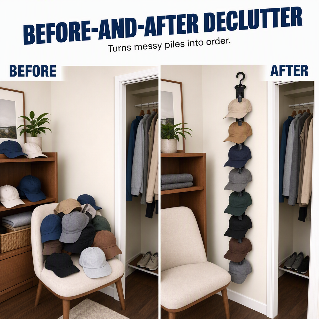 ✨ 8-Clip Wall Mount Hat Rack – Helps Save Space & Display Your Cap Collection, for Bedroom, Closet