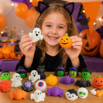 Halloween Squishies Stress Relief Toy Set, Classic Pumpkin/Ghost/Bat Shapes, Super Soft TPR Material with Elastic Squeeze Feel, Washable & Durable, Assorted 24/36/50pcs for Party Favors, Classroom Rewards & Trick-or-Treat