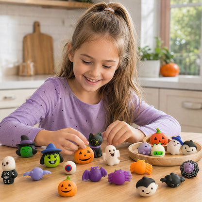 Halloween Squishies Stress Relief Toy Set, Classic Pumpkin/Ghost/Bat Shapes, Super Soft TPR Material with Elastic Squeeze Feel, Washable & Durable, Assorted 24/36/50pcs for Party Favors, Classroom Rewards & Trick-or-Treat