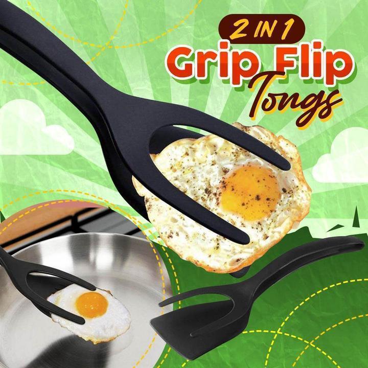 🍳 2-in-1 Spatula Tongs – Silicone Grip & Flip Cooking Tool for Eggs, Fish, Pancakes & More