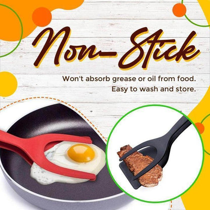 🍳 2-in-1 Spatula Tongs – Silicone Grip & Flip Cooking Tool for Eggs, Fish, Pancakes & More