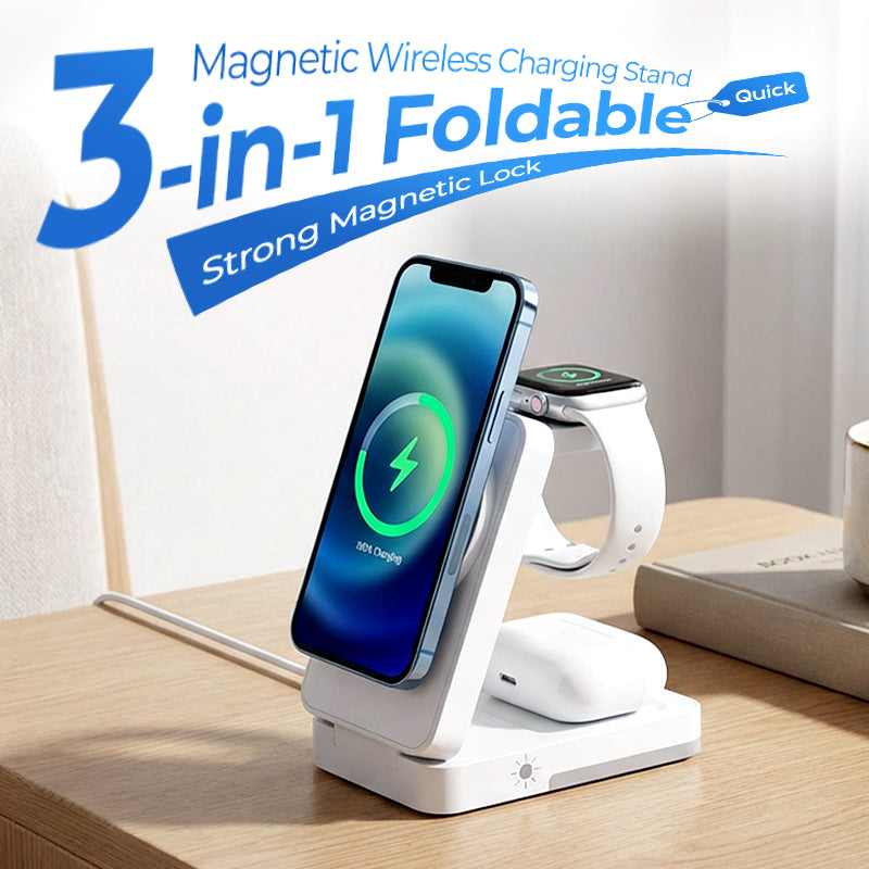 🔋 3-in-1 Foldable Magnetic Charging Stand for Everyday Devices