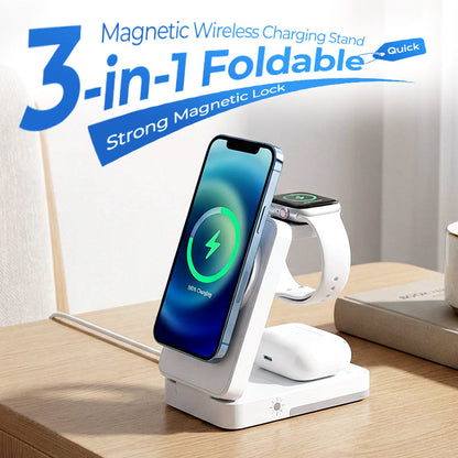 🔋 3-in-1 Foldable Magnetic Charging Stand for Everyday Devices