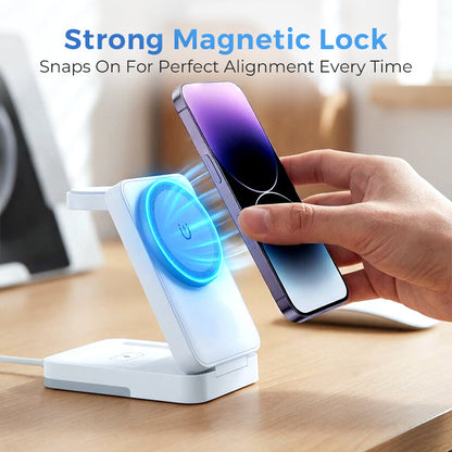 🔋 3-in-1 Foldable Magnetic Charging Stand for Everyday Devices