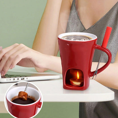 Ceramic Chocolate and Cheese Fondue Melter Mug with Fork