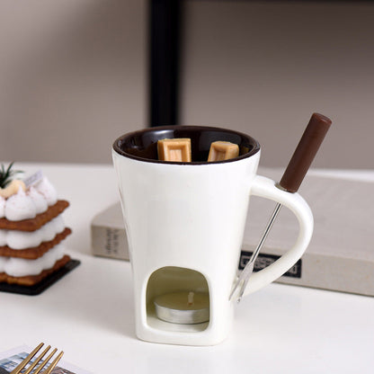Ceramic Chocolate and Cheese Fondue Melter Mug with Fork