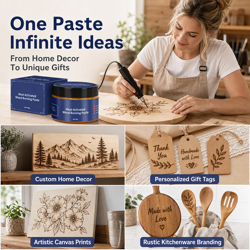🎨✨Heat-Activated Wood Burning Paste – DIY Pyrography on Wood, Leather & Canvas with Heat Gun!