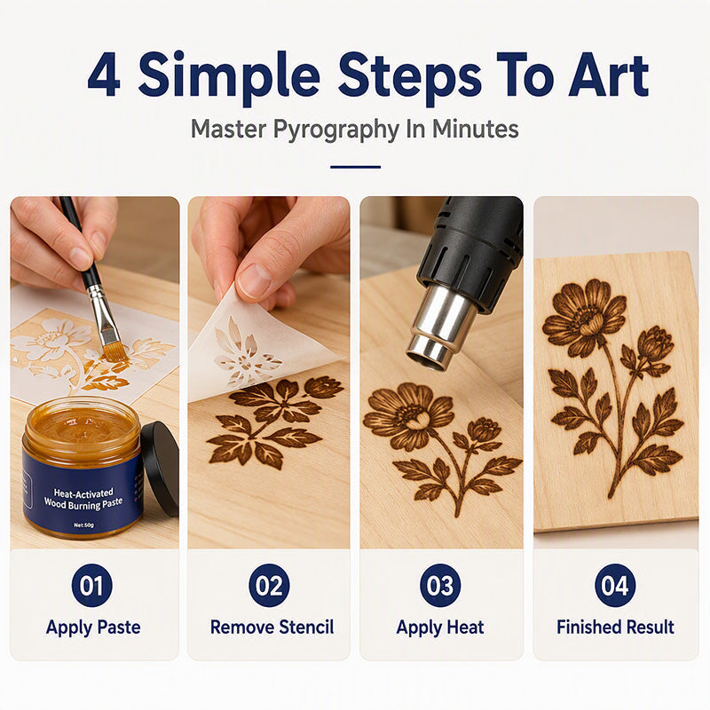 🎨✨Heat-Activated Wood Burning Paste – DIY Pyrography on Wood, Leather & Canvas with Heat Gun!