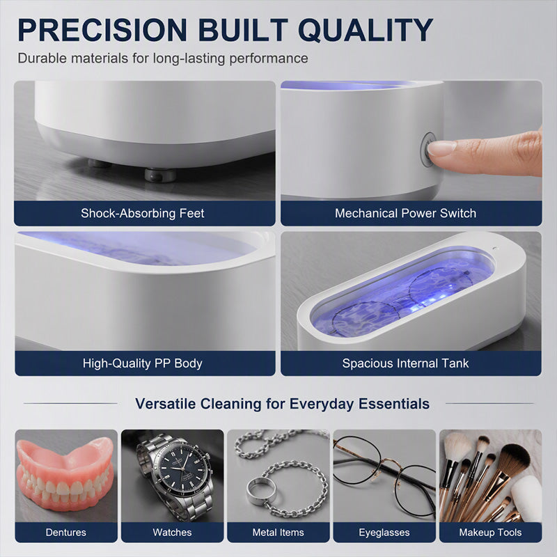 Multifunctional Ultrasonic Cleaner for Jewelry, Watches & Dentures, 3W Cordless Deep Cleaning