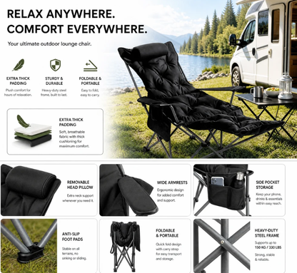 Portable, adjustable folding chair for outdoor use – Lightweight, sturdy & versatile