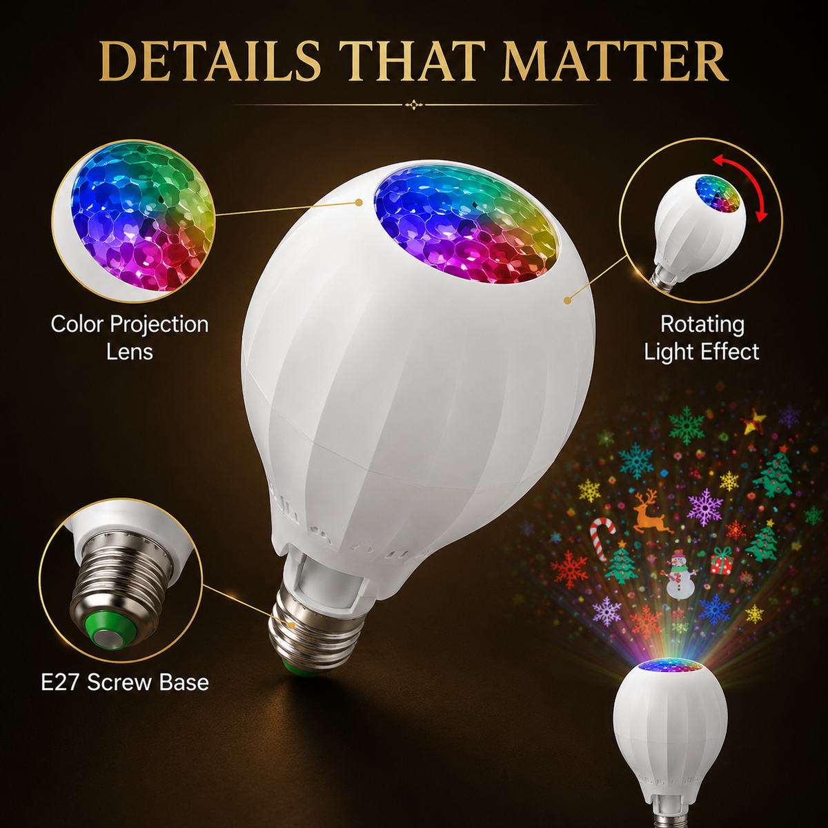 💥Rotating Christmas Projector Bulb | 16 Patterns