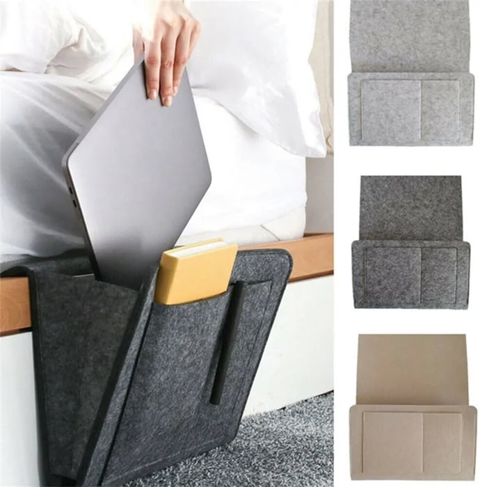 🛏️50% OFF NOW! Bedside Hanging Storage Bag‑Multi‑Pocket Bed Caddy Organizer, Felt Hanging Pouch for Dorm Bunk Bed Hold Tablet Book Phone Stationery