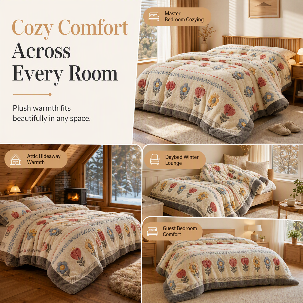 Double-Sided Sherpa Fleece Comforter – Warm & Cozy Winter Quilt with Soft Velvet Feel