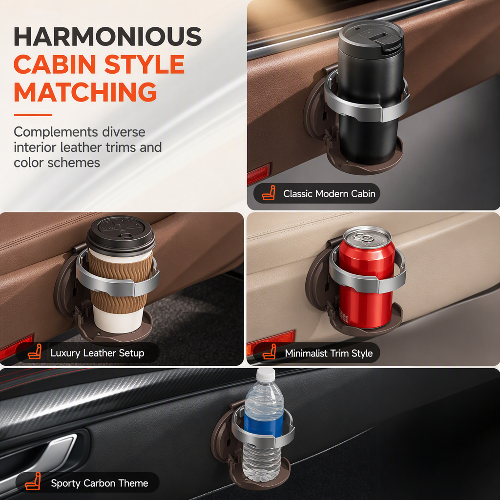 Universal Foldable Car Cup Holder with Hook, Space-Saving Vehicle Drink Holder for Bottles, Coffee Cups & Tumblers